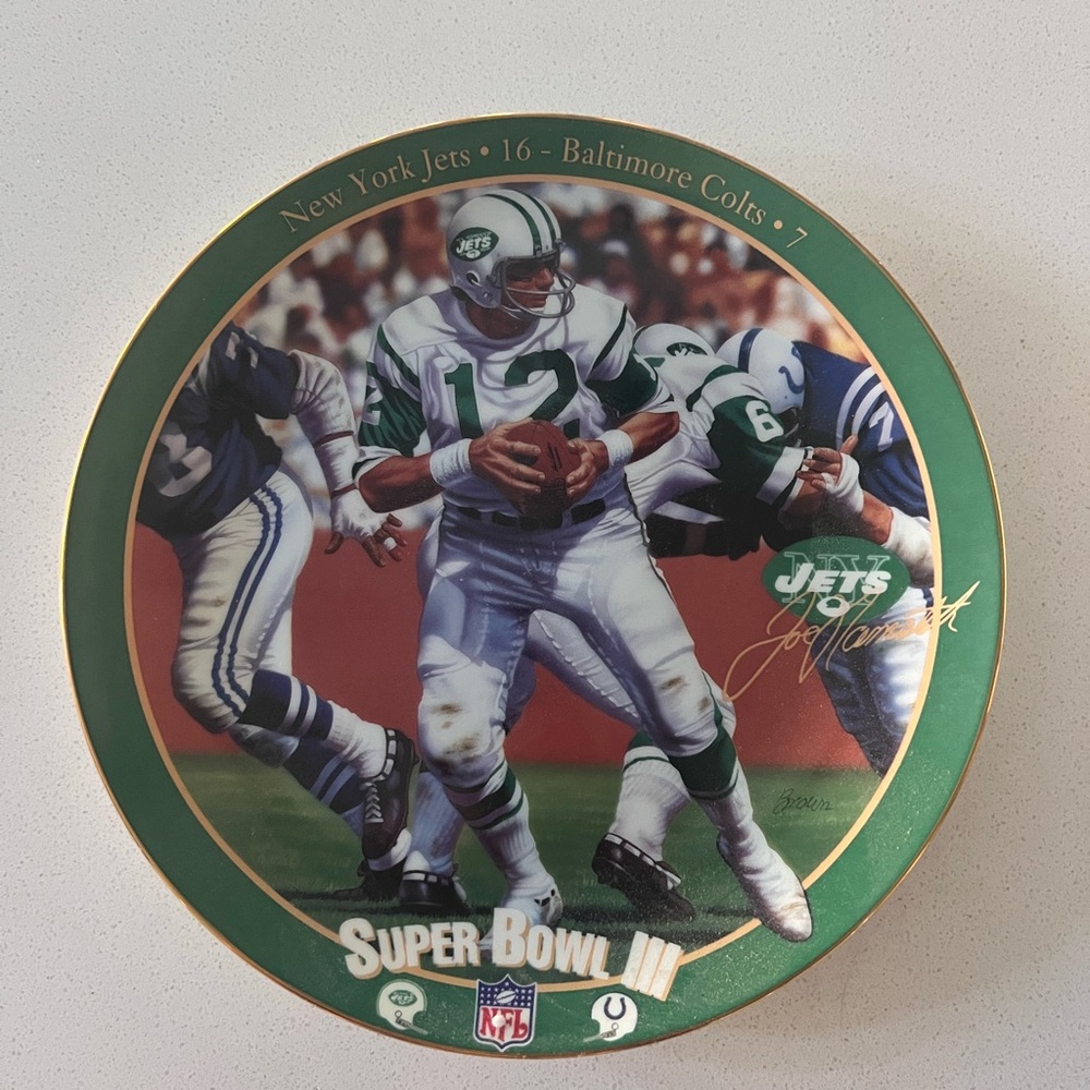 NFL Jets Vs Colts Super Bowl III Signed & Numbered‎ Plate 1995